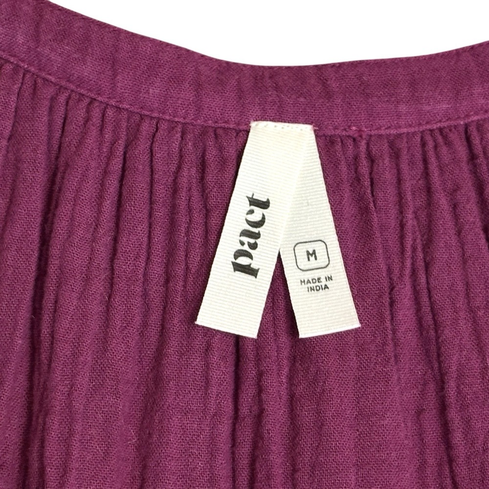 Pact Coastal Double Gauze Breezy Midi Dress Sz M Pockets Sangria Red - Picture 15 of 16